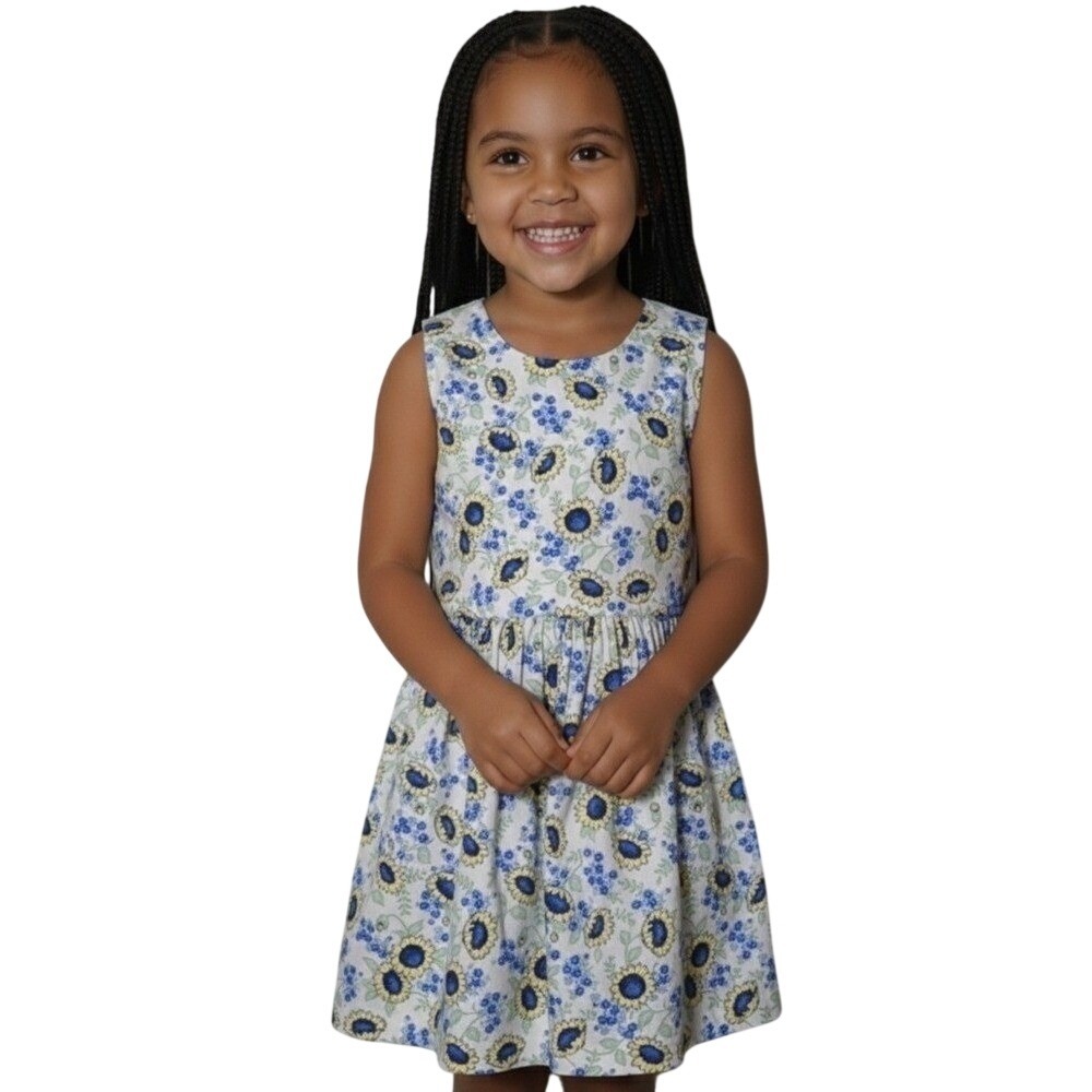 Vtg 90s OshKosh Girls 4T Blue Yellow Sunflower Cotton Dress Jumper HTF! RARE!